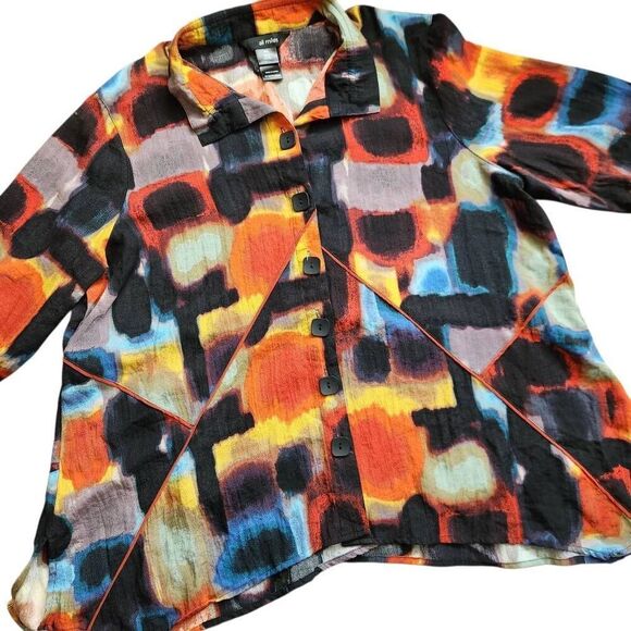 Ali Miles Tunic Top Womens PXL Abstract Artsy Button Front Art to Wear Wire Coll - Picture 1 of 5